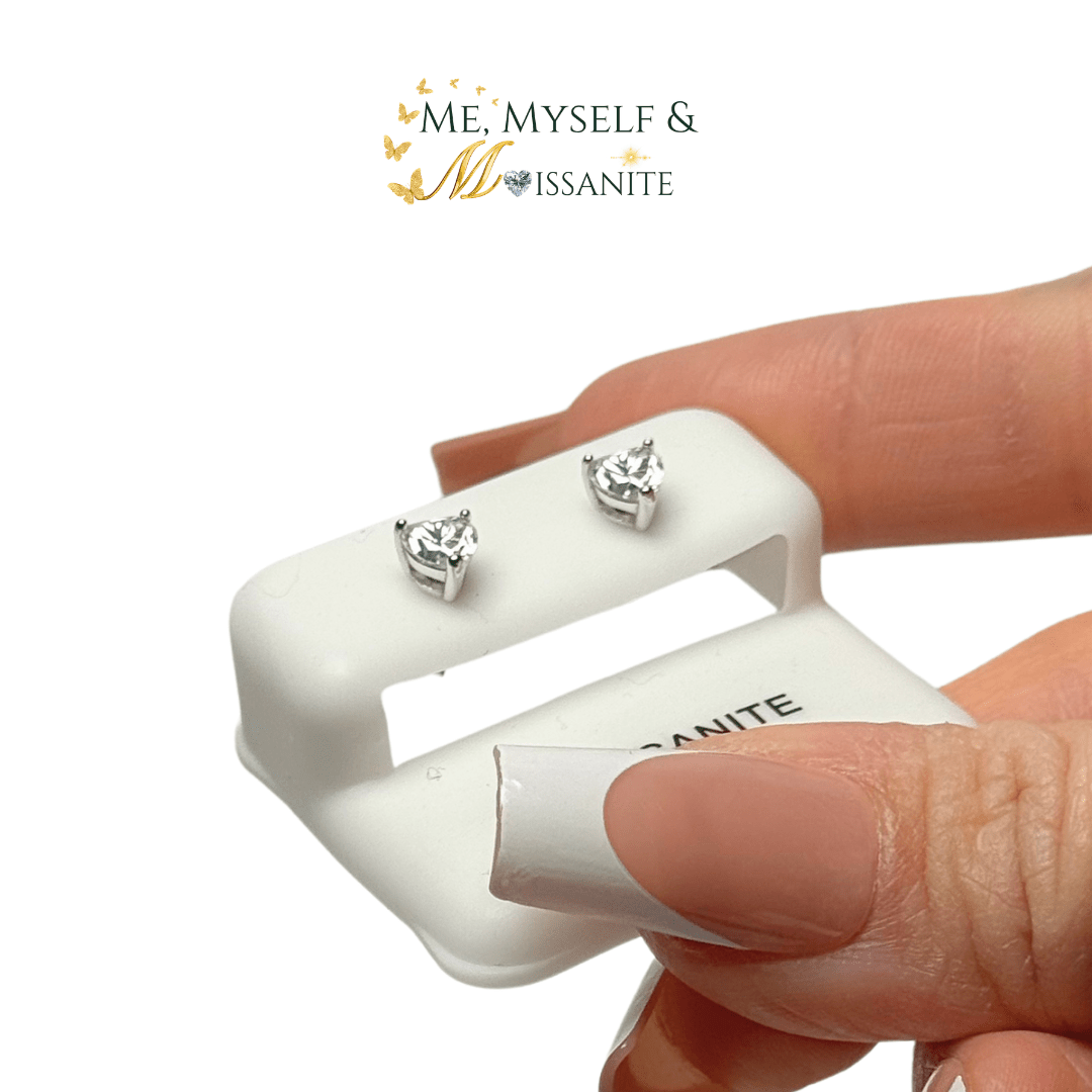 0.96 Carat Moissanite Heart Stud Earrings Sterling Silver - Earrings - Me, Myself & MoissaNite Jewelry