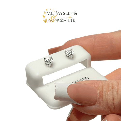 0.96 Carat Moissanite Heart Stud Earrings Sterling Silver - Earrings - Me, Myself & MoissaNite Jewelry