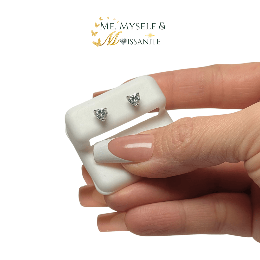 0.96 Carat Moissanite Heart Stud Earrings Sterling Silver - Earrings - Me, Myself & MoissaNite Jewelry