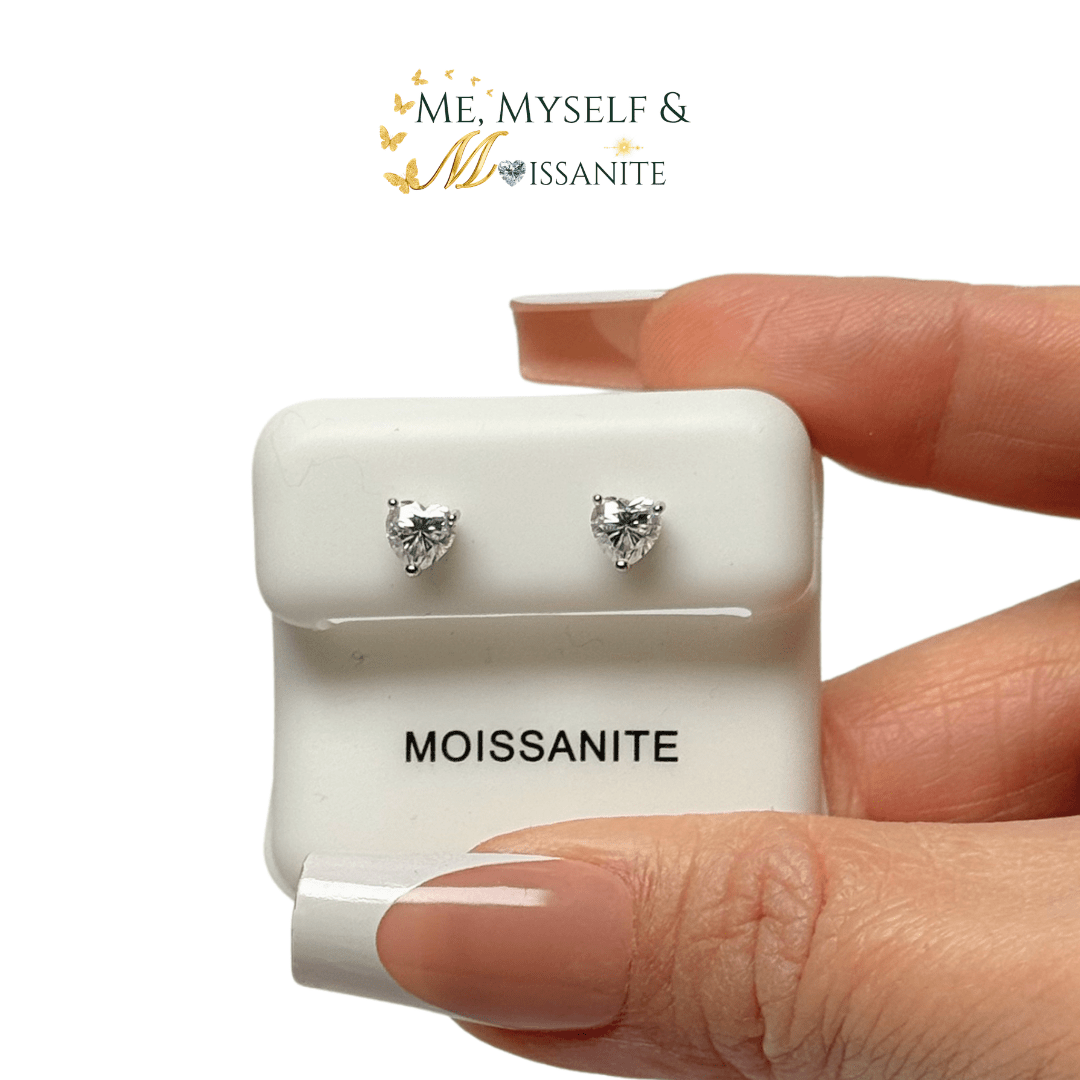 0.96 Carat Moissanite Heart Stud Earrings Sterling Silver - Earrings - Me, Myself & MoissaNite Jewelry