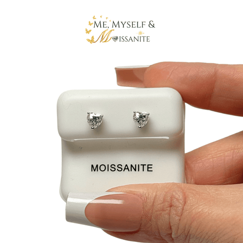 0.96 Carat Moissanite Heart Stud Earrings Sterling Silver - Earrings - Me, Myself & MoissaNite Jewelry