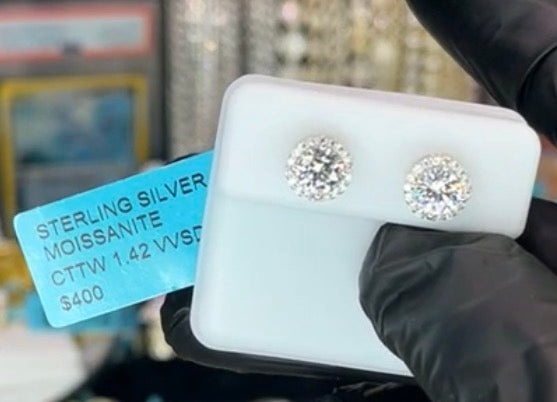 Moissanite Stud Screw Back 1.42 Carat