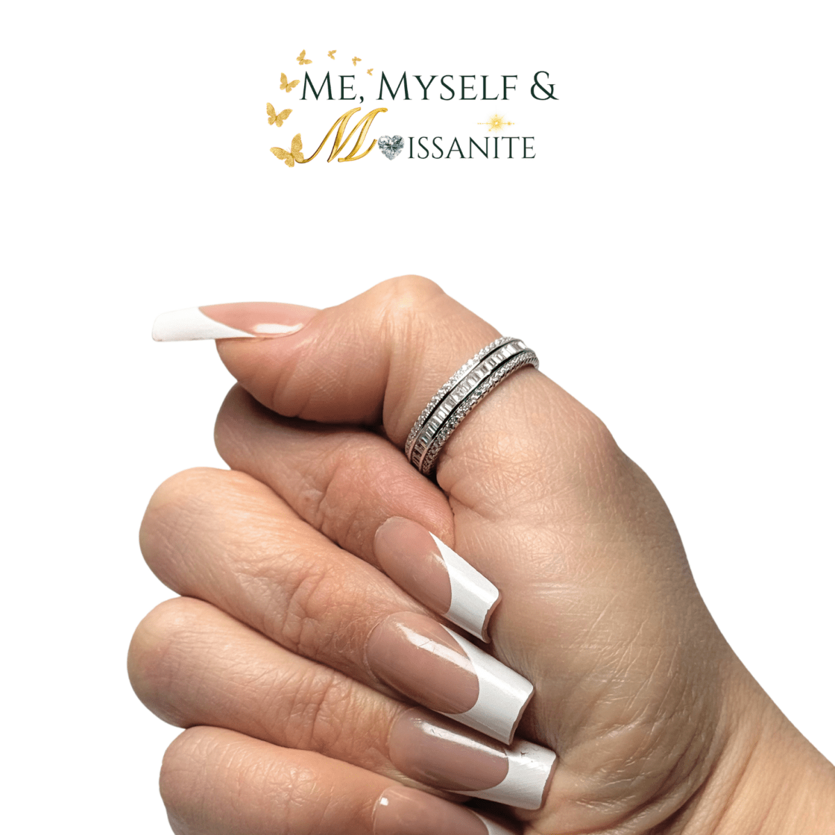 Moissanite Baguette Eternity Ring Size 9 - Sterling Silver - Rings - Me, Myself & MoissaNite Jewelry