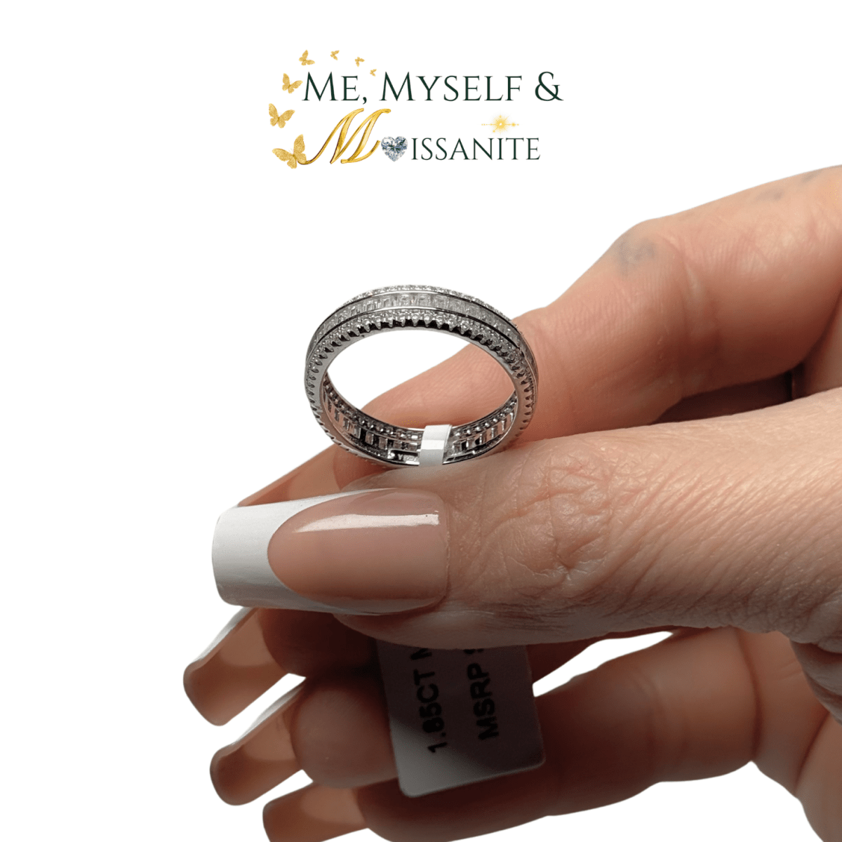 Moissanite Baguette Eternity Ring Size 9 - Sterling Silver - Rings - Me, Myself & MoissaNite Jewelry