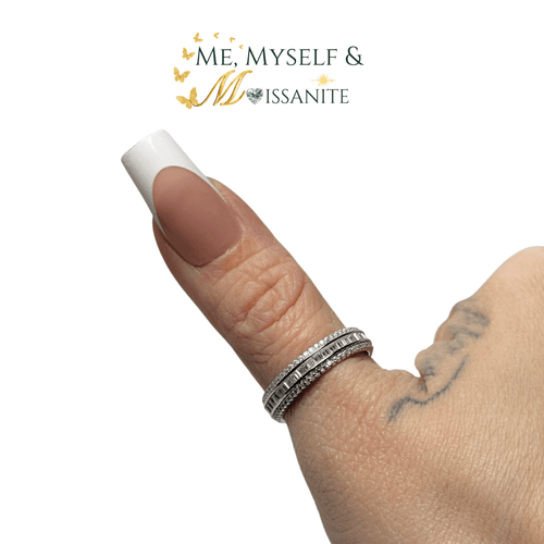 Moissanite Baguette Eternity Ring Size 9 - Sterling Silver - Rings - Me, Myself & MoissaNite Jewelry