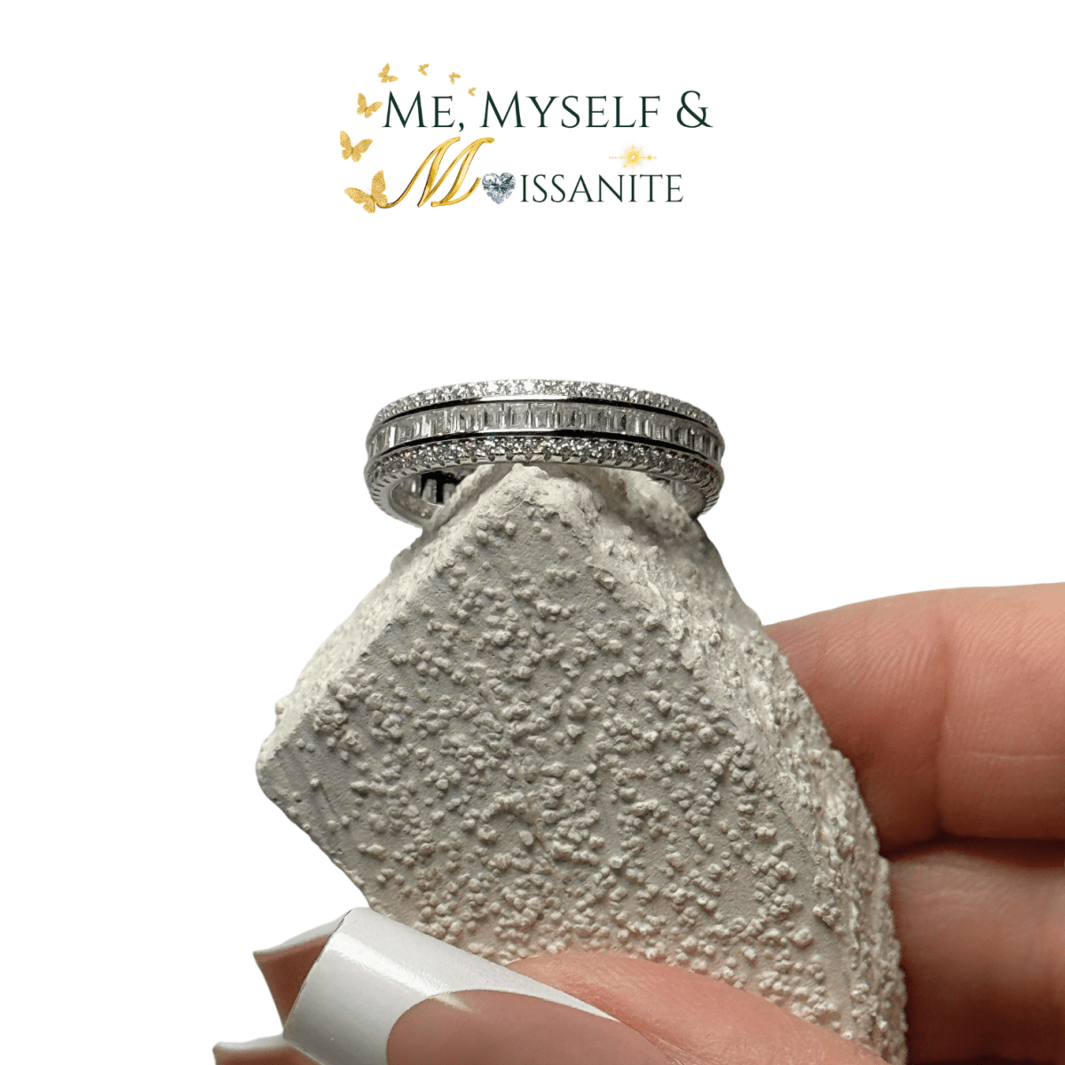 Moissanite Baguette Eternity Ring Size 9 - Sterling Silver - Rings - Me, Myself & MoissaNite Jewelry
