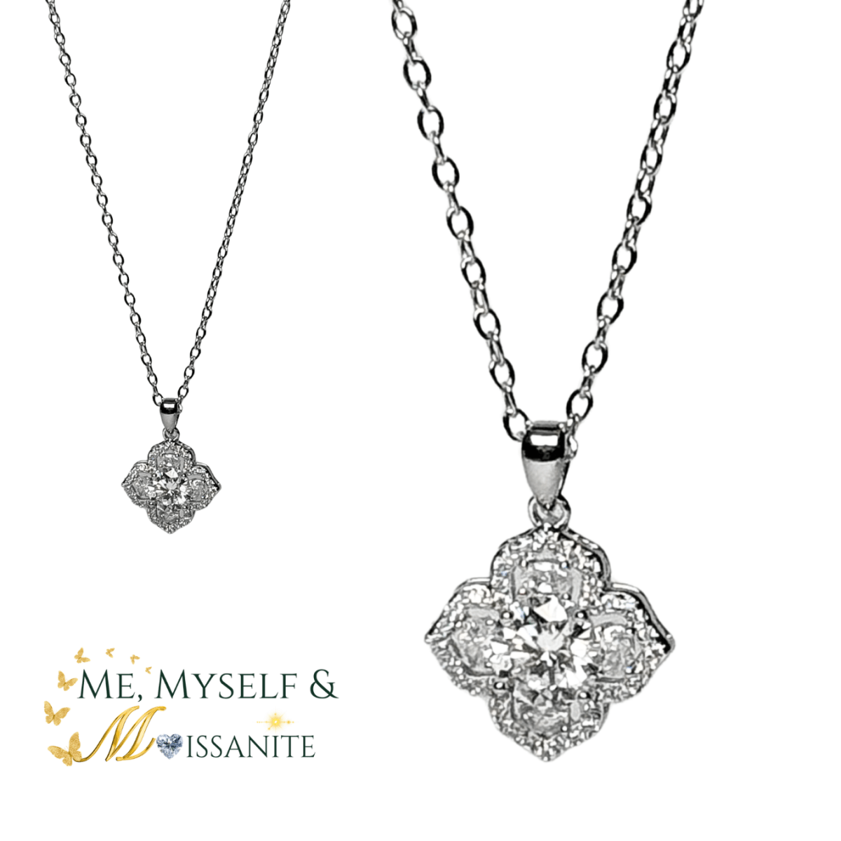Moissanite Clover Necklace with Halo - 925 Sterling Silver VVS1 - Necklaces - Me, Myself & MoissaNite Jewelry