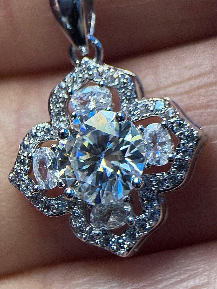 Moissanite Clover Necklace with Halo - Me, Myself & MoissaNite Jewelry