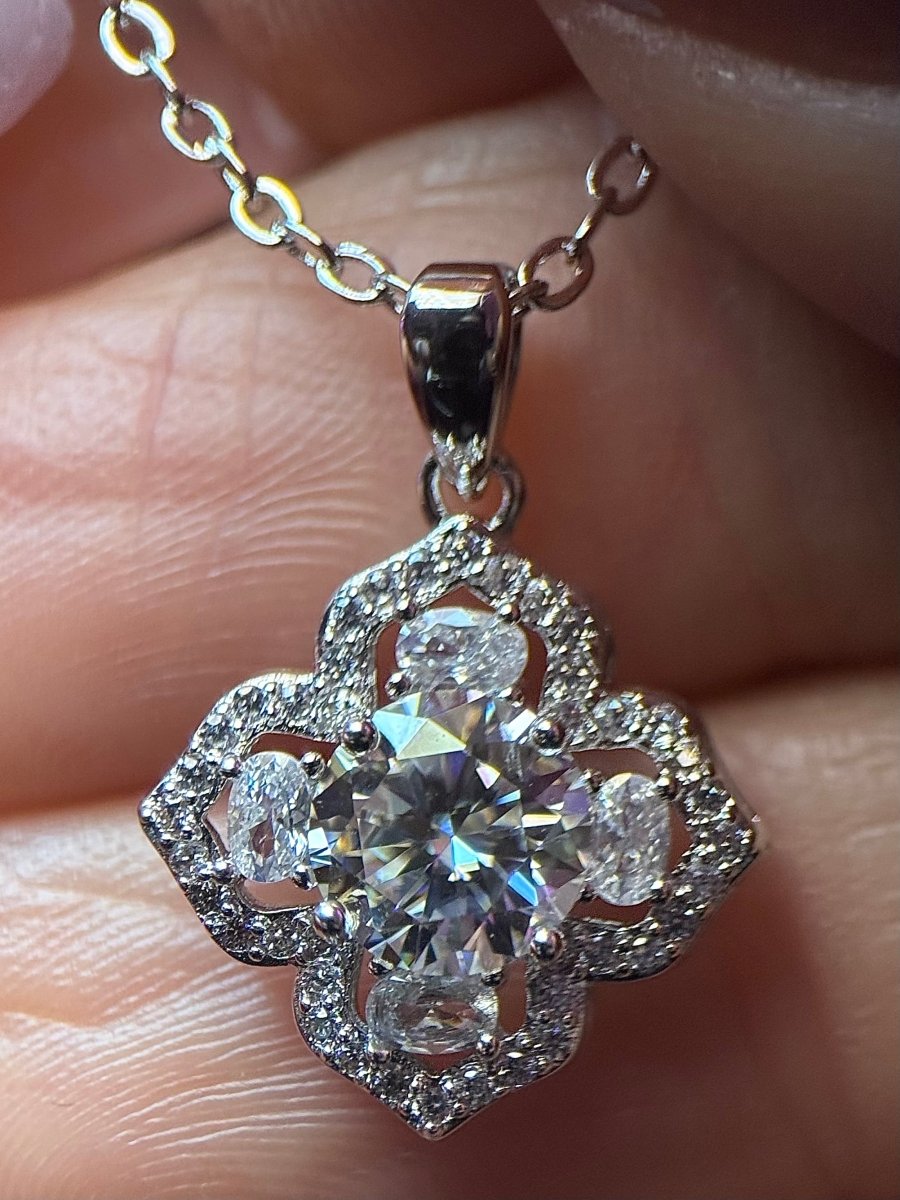 Moissanite Clover Necklace with Halo - Me, Myself & MoissaNite Jewelry