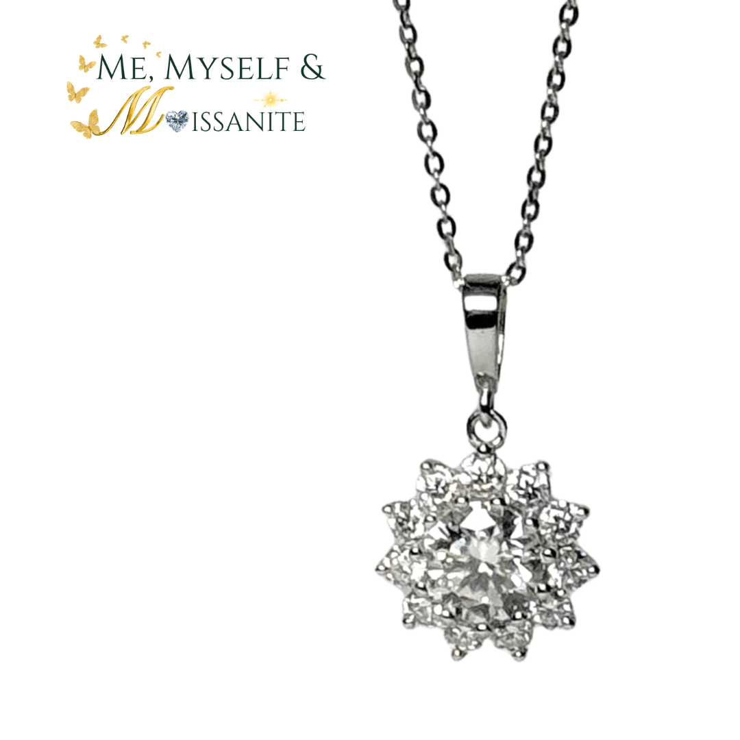 Moissanite Flower Necklace 1.97 Carats - 925 Sterling Silver VVS1 - Necklaces - Me, Myself & MoissaNite Jewelry