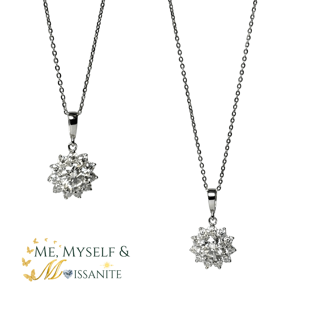 Moissanite Flower Necklace 1.97 Carats - 925 Sterling Silver VVS1 - Necklaces - Me, Myself & MoissaNite Jewelry