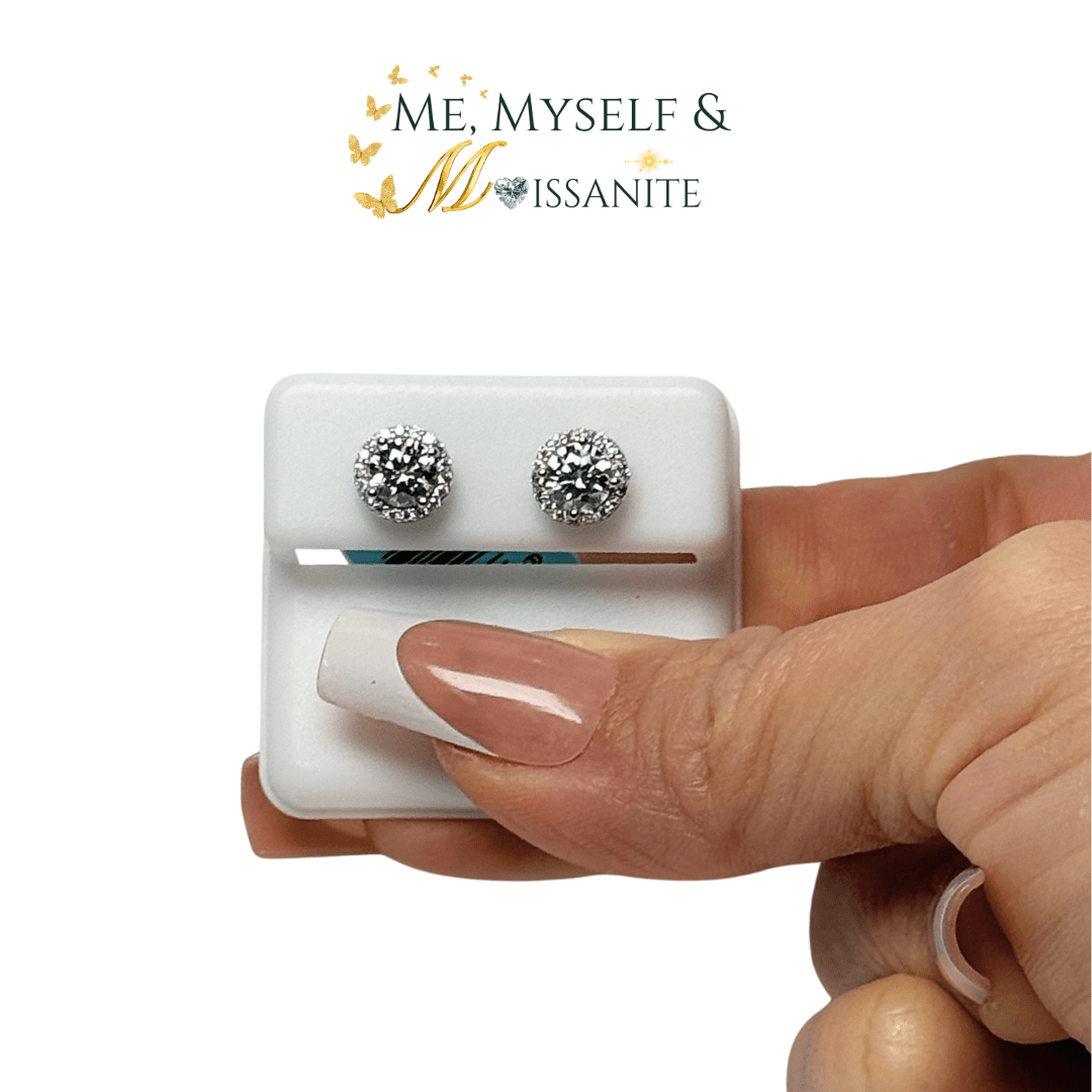 Moissanite Halo Earrings 1.42ct - Sterling Silver VVS1 - Earrings - Me, Myself & MoissaNite Jewelry