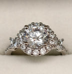 Moissanite Ring Single Stone with Halo and Butterflies 2 Carats - Me, Myself & MoissaNite Jewelry