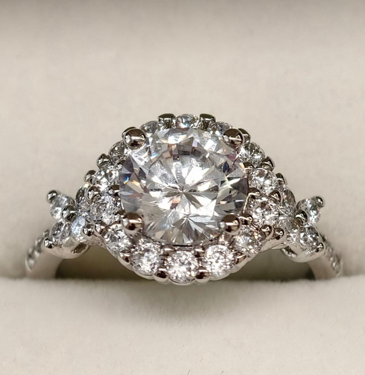 Moissanite Ring Single Stone with Halo and Butterflies 2 Carats - Me, Myself & MoissaNite Jewelry